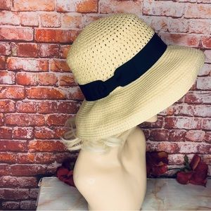 August Hats Tan and Black woven Paper Beach Hat